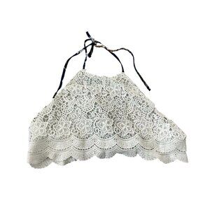 White Lace Coastal Cowgirl Western Granola Cropped Halter Top Size Medium Shein